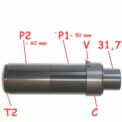 Telextender modulare per foto a proiezione oculare e  fuoco diretto Ø 31,8