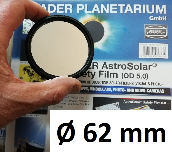 AstroSolar ™ Photofilm Filtro di assorbimento neutro Density 5  Ø 62mm 