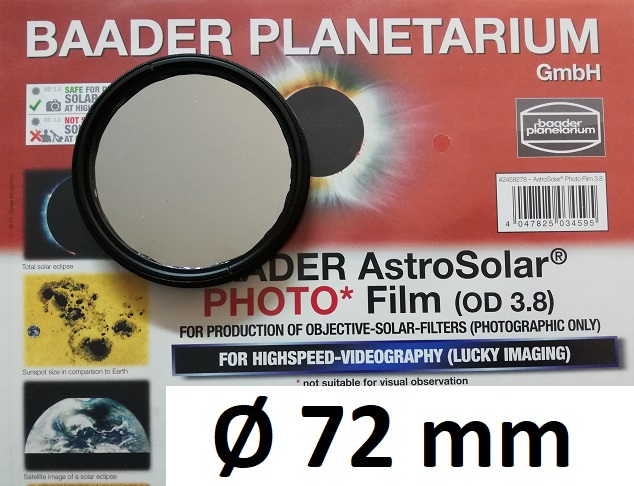 AstroSolar ™ Photofilm Filtro di assorbimento neutro Density 3.8  Ø 72mm 