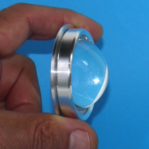 Lente condensatore parabolico in vetro  Ø 45mm con supporto in alluminio 