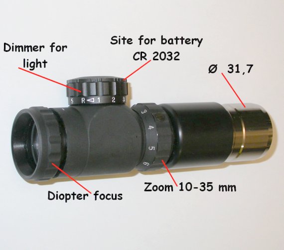 OCULARE ZOOM CON RETICOLO ILLUMINATO f 10/35mm ILLUMINATED RETICLE EYEPIECE ZOOM