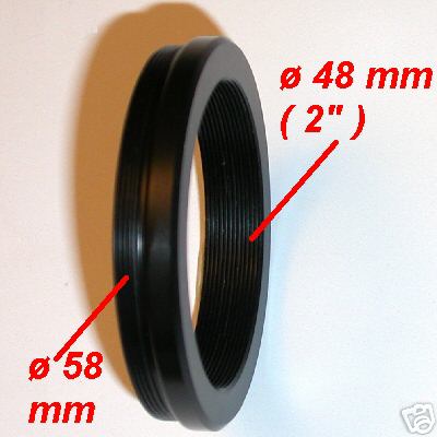 Anello riduzione filtri 58 mm a filtro per astronomia da  2 '' pollici ( 48 mm )