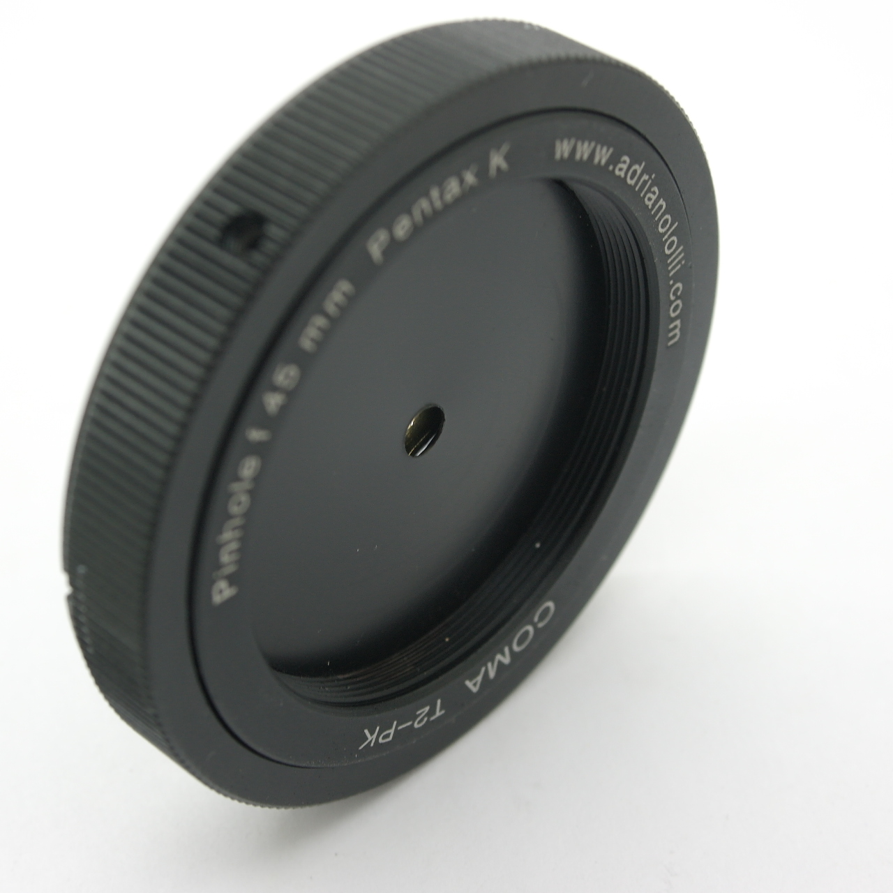 Obiettivo foro stenopeico,pinhole,camera obscura per reflex Pentax K focale 45mm