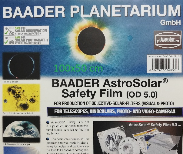 Filtro Baader solare AstroSolar visuale densità ND=5.0 Foglio formato 100x50cm