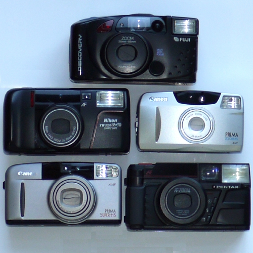 Lotto di 5 fotocamere compatte analogiche non funzionanti 