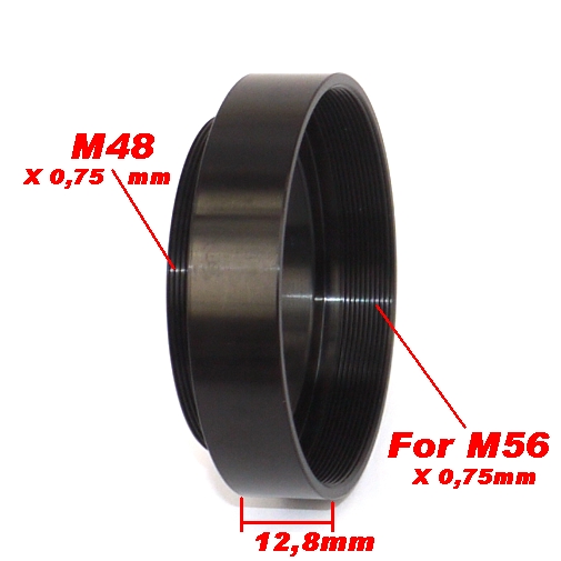 Raccordo  M48 x 0.75 mm a riduttore Takahashi M56 x 0.75 mm tiraggio 12,8 mm 