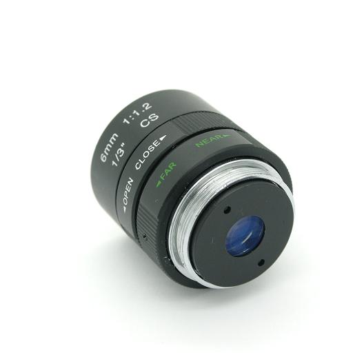 Obiettivo telecamera CCTV passo CS mount f 6 mm 1:1,2  1/3'' con diaframma