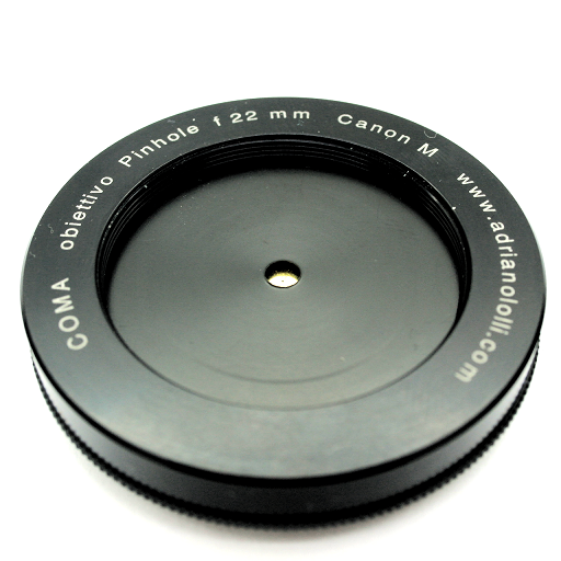 Obiettivo foro stenopeico focale 22, pinhole, camera obscura mirrorless CANON M