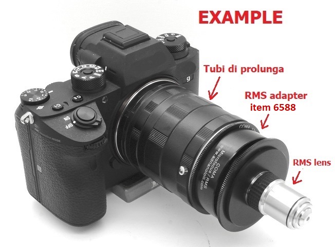 Adattatore MICROFOCUS ottiche microscopio ø25 per Canon, Nikon, Pentax .... 