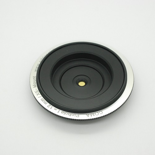 Obiettivo foro stenopeico,pinhole,camera obscura mirrorless Fuji X-mount  f=12mm
