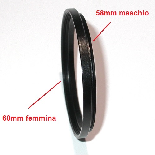 Anello riduzione filtri per ottiche Ø 58 ad accessori con filetto M60