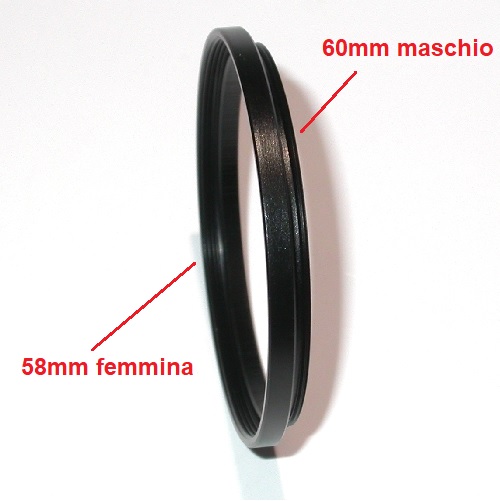 Anello riduzione filtri per ottiche Ø 60 ad accessori con filetto M58